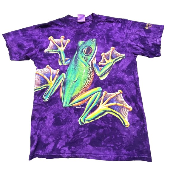 Rainforest Cafe Tree Frog Men's Purple Tie Dye 90s Vintage T Shirt - M - Picture 3 of 12